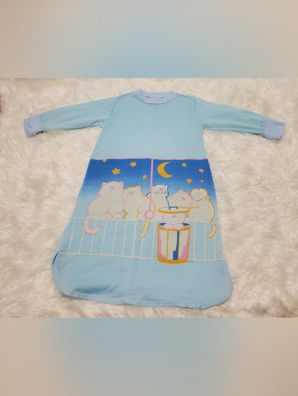 Vintage 90s y2k rare Lullaby land nightgown cats baby blue moon print